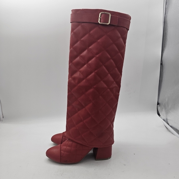 Wild Diva Lounge London Quilted Knee High Boot Red Size 5.5 NWOB - Picture 3 of 10